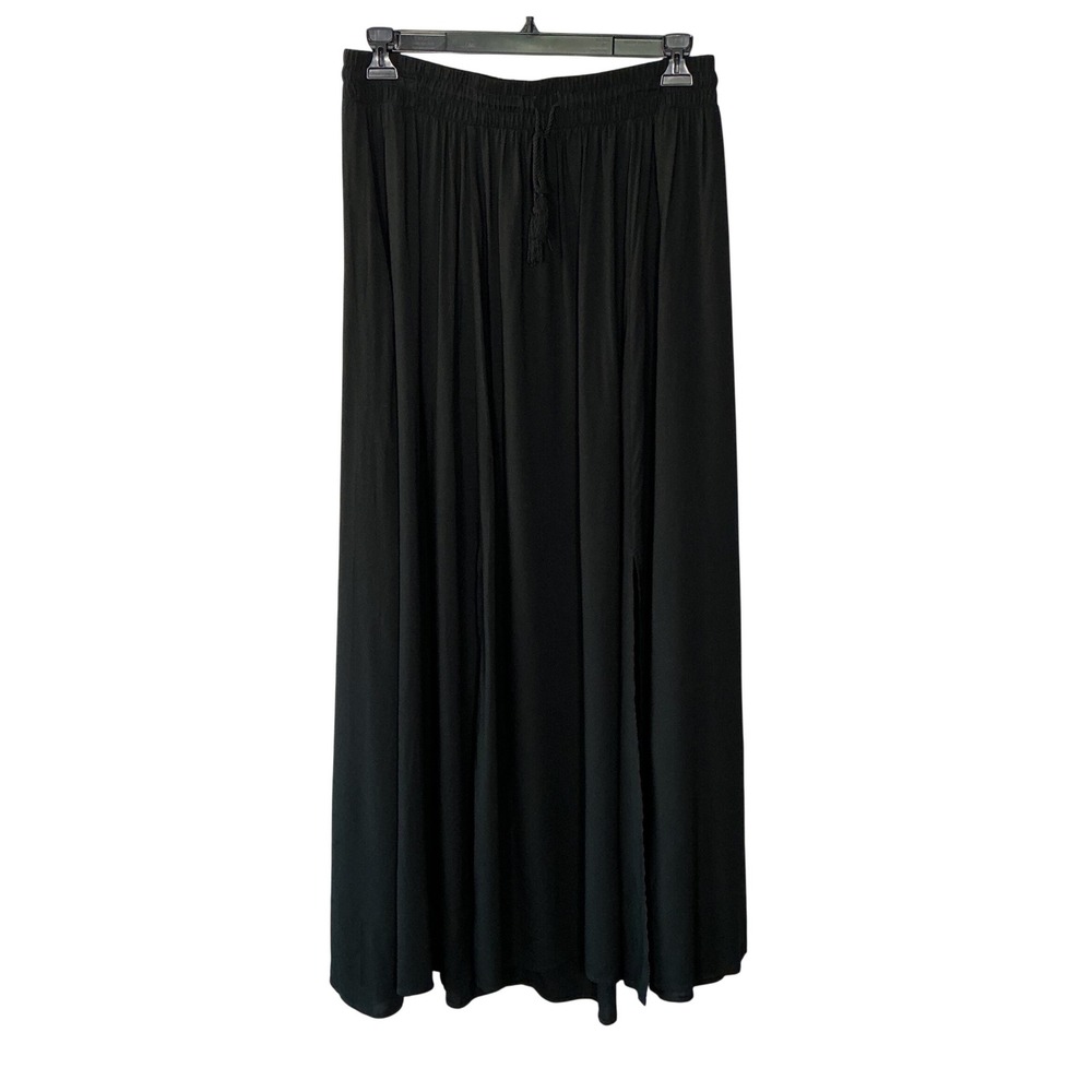 Torrid Black Maxi Skirt Smocked Waist Tassel Drawstring Side Slits Size 1